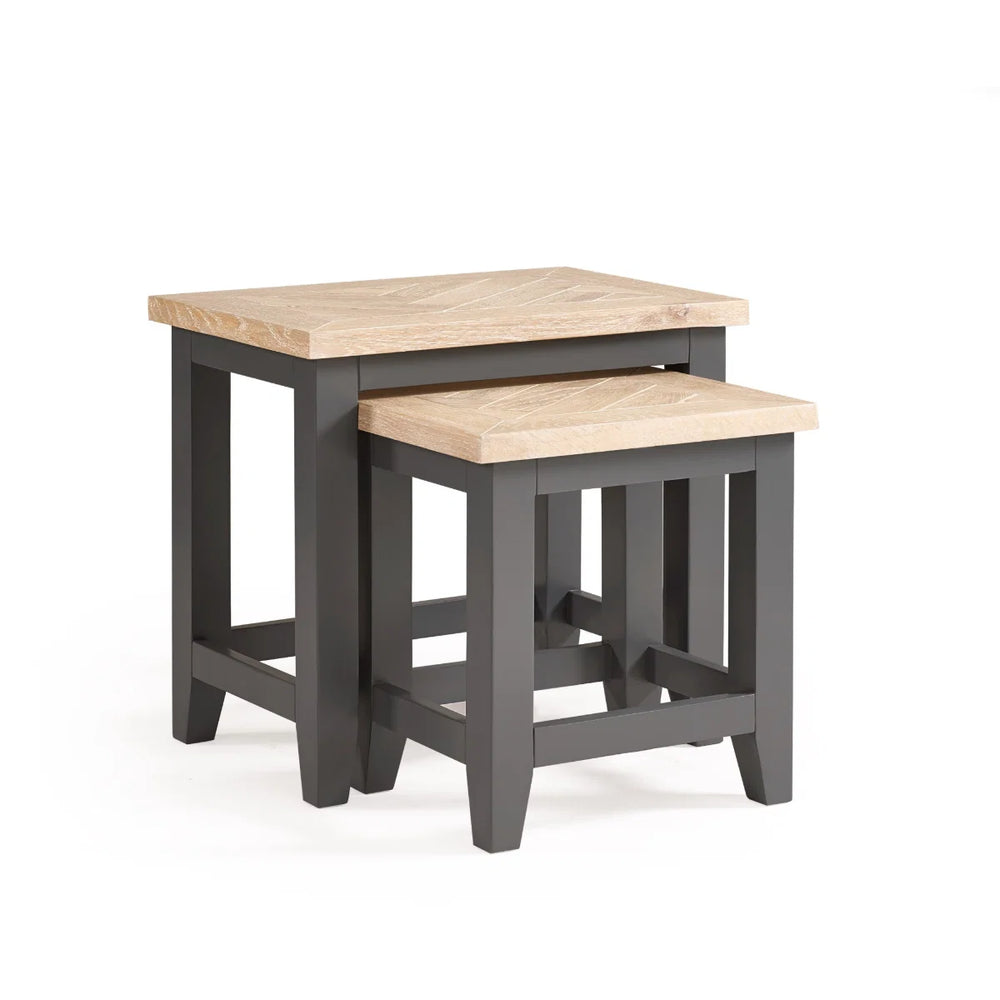 Julian Bowen Bordeaux Nest of Tables – Dark Grey Lacquered Finish with Parquet Detailing