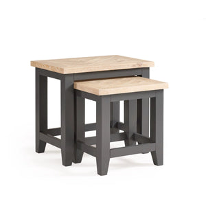 Julian Bowen Bordeaux Nest of Tables – Dark Grey Lacquered Finish with Parquet Detailing