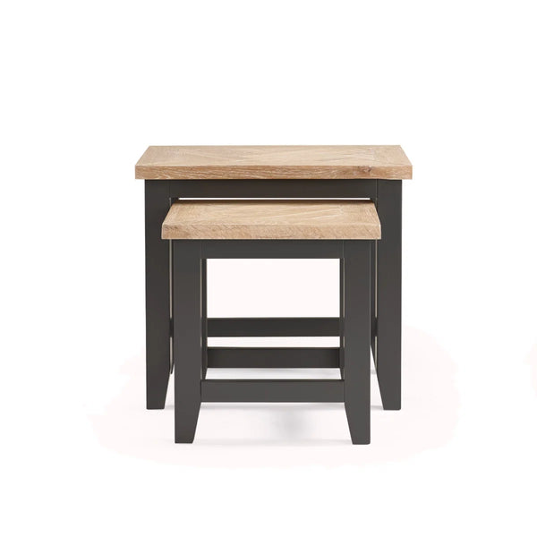 Julian Bowen Bordeaux Nest of Tables – Dark Grey Lacquered Finish with Parquet Detailing