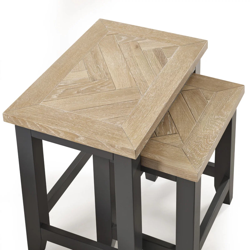 Julian Bowen Bordeaux Nest of Tables – Dark Grey Lacquered Finish with Parquet Detailing