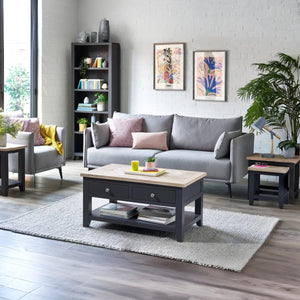 Julian Bowen Bordeaux Nest of Tables – Dark Grey Lacquered Finish with Parquet Detailing