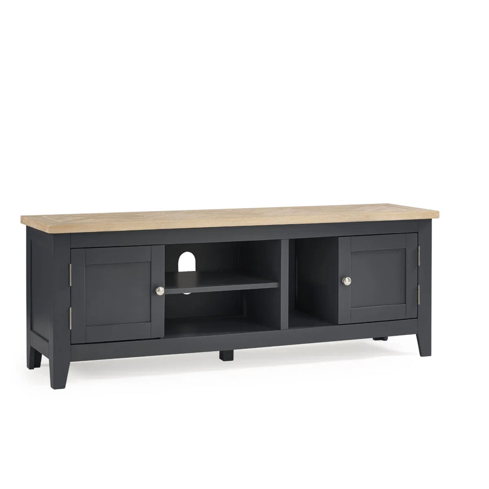 Julian Bowen Bordeaux Dark Grey Parquet TV Unit – Wooden Entertainment Stand with Storage for Living Room