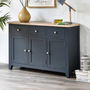 Julian Bowen Bordeaux Dark Grey Parquet Sideboard – Rustic Wooden Storage Cabinet with Spacious Shelves & Cupboards