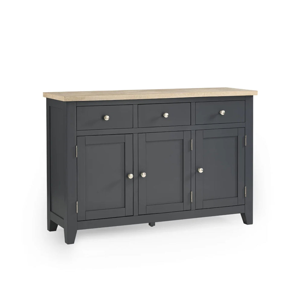 Julian Bowen Bordeaux Dark Grey Parquet Sideboard – Rustic Wooden Storage Cabinet with Spacious Shelves & Cupboards