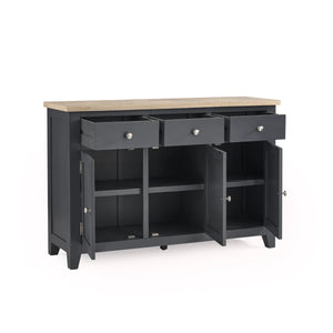 Julian Bowen Bordeaux Dark Grey Parquet Sideboard – Rustic Wooden Storage Cabinet with Spacious Shelves & Cupboards