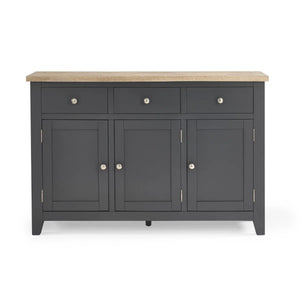 Julian Bowen Bordeaux Dark Grey Parquet Sideboard – Rustic Wooden Storage Cabinet with Spacious Shelves & Cupboards