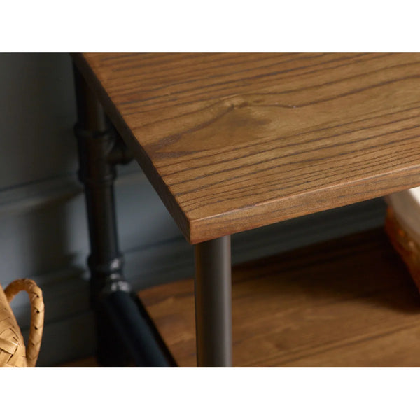 Julian Bowen Boston Industrial Hallway Stand with Storage Bench, Solid Elm Wood Seat, 5 Coat Hooks & Powder-Coated Steel Frame, Mocha Finish