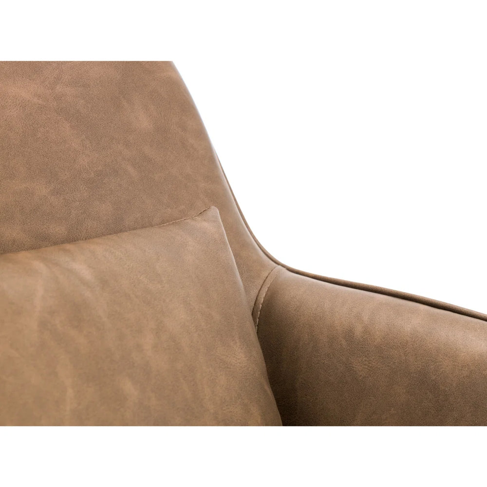 Julian Bowen Bowery 360° Swivel Accent Chair in Brown Faux Leather with Black Metal Base – Modern Industrial Lounge Chair