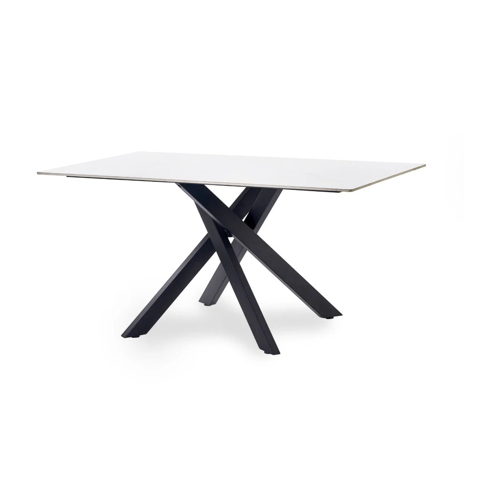 Julian Bowen Bradley White Marble Effect Ceramic Dining Table with Black Spider Steel Legs – 160cm Modern Luxury Dining Table