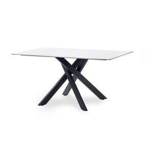 Julian Bowen Bradley White Marble Effect Ceramic Dining Table with Black Spider Steel Legs – 160cm Modern Luxury Dining Table
