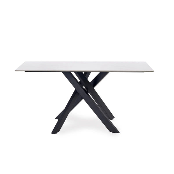 Julian Bowen Bradley White Marble Effect Ceramic Dining Table with Black Spider Steel Legs – 160cm Modern Luxury Dining Table