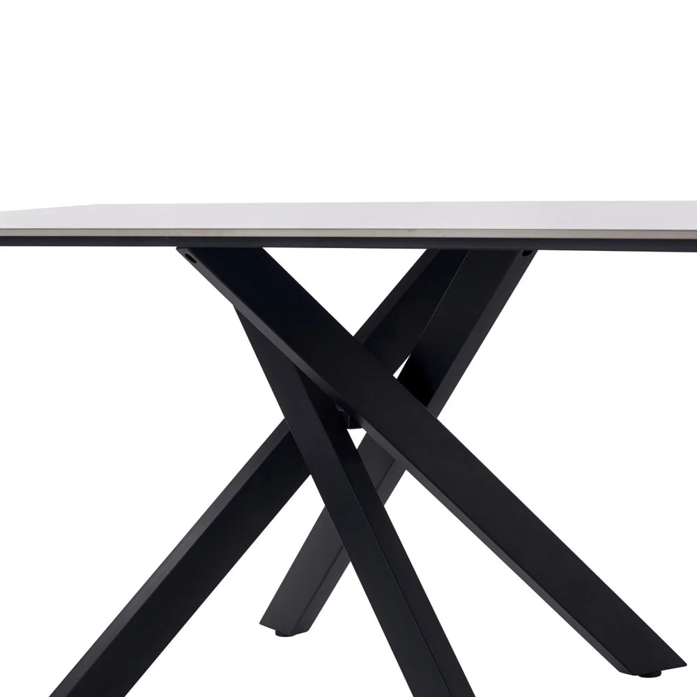 Julian Bowen Bradley White Marble Effect Ceramic Dining Table with Black Spider Steel Legs – 160cm Modern Luxury Dining Table