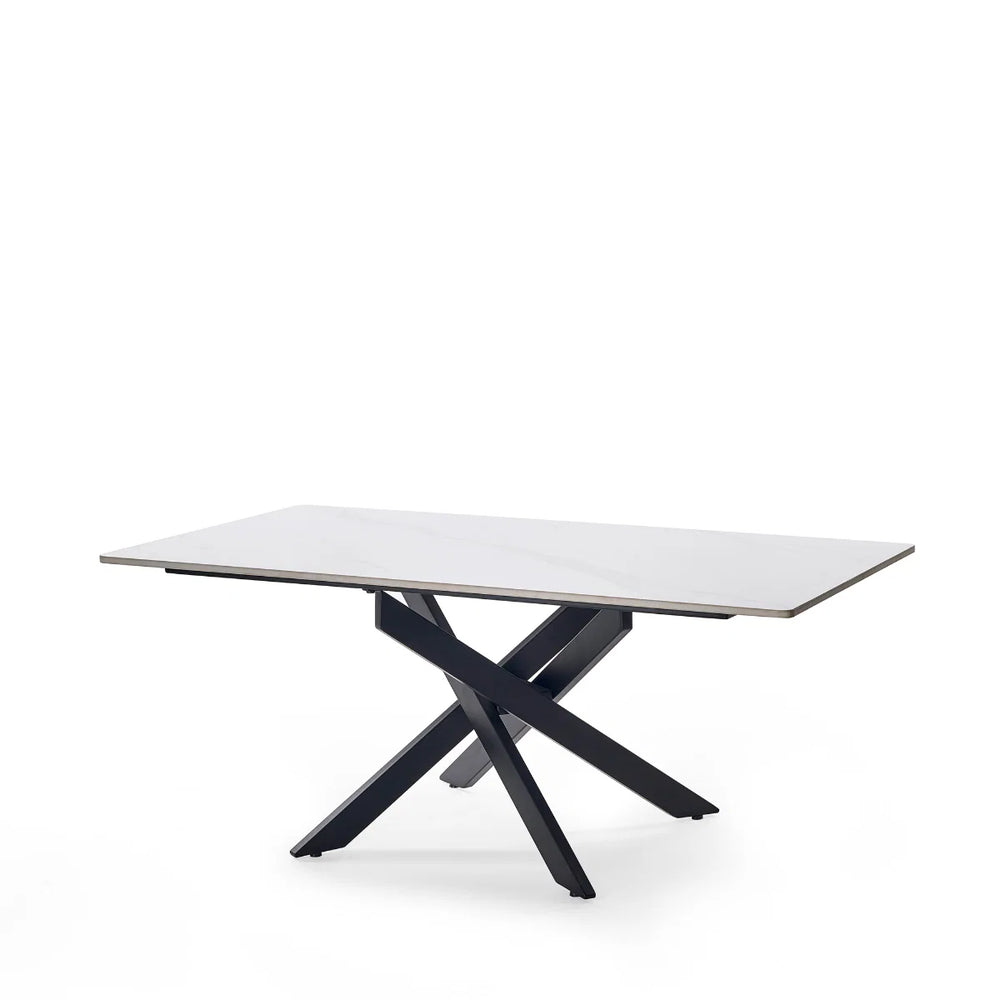 Julian Bowen Bradley Rectangular White Marble Effect Ceramic Top Coffee Table with Black Powder-Coated Steel Spider Legs – Modern Living Room Centre Table (110 x 60 x 45 cm)