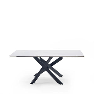 Julian Bowen Bradley Rectangular White Marble Effect Ceramic Top Coffee Table with Black Powder-Coated Steel Spider Legs – Modern Living Room Centre Table (110 x 60 x 45 cm)