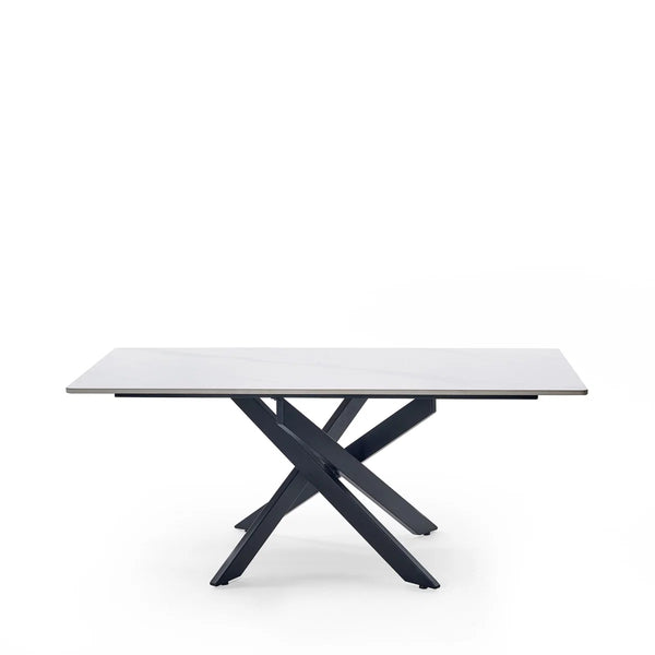 Julian Bowen Bradley Rectangular White Marble Effect Ceramic Top Coffee Table with Black Powder-Coated Steel Spider Legs – Modern Living Room Centre Table (110 x 60 x 45 cm)