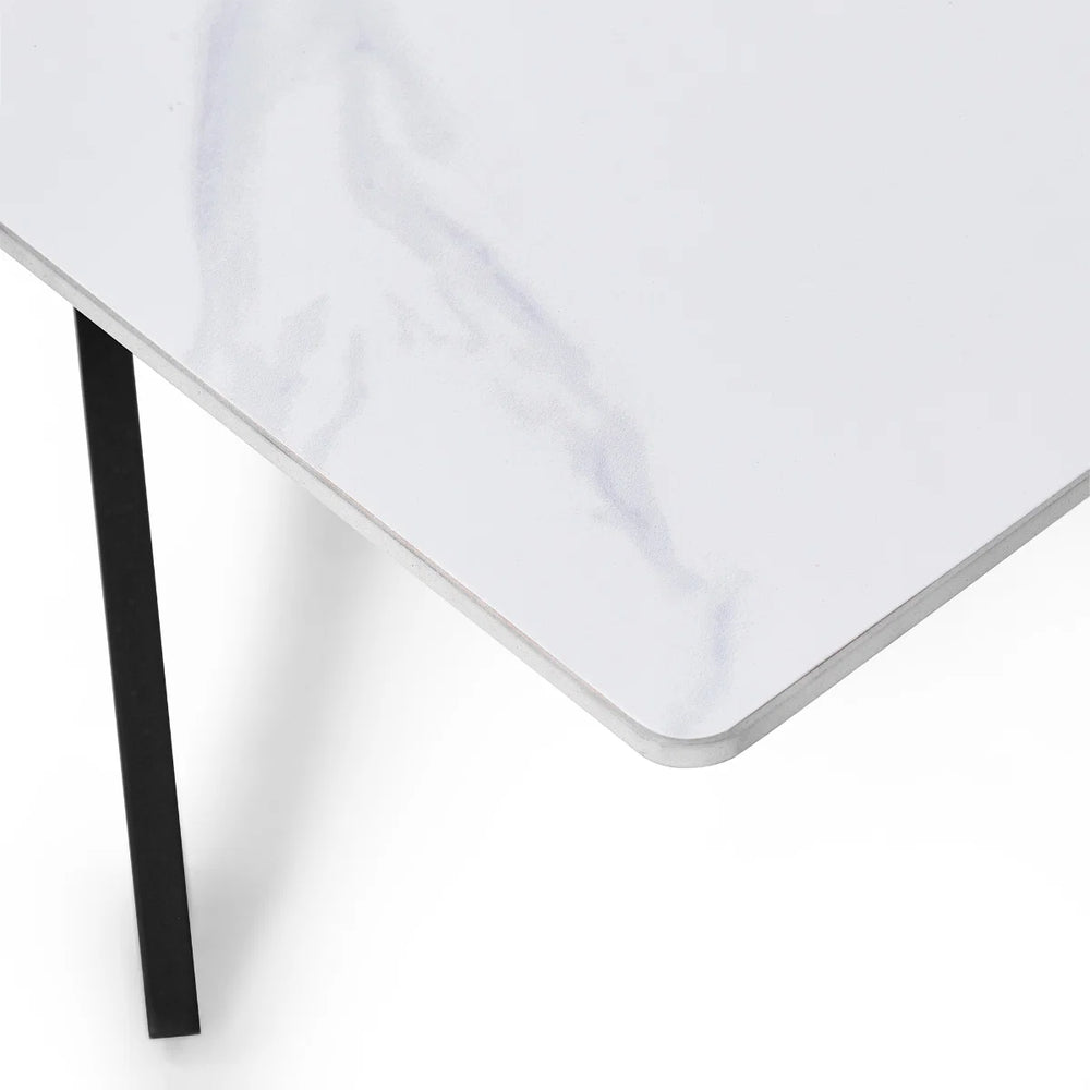 Julian Bowen Bradley Rectangular White Marble Effect Ceramic Top Coffee Table with Black Powder-Coated Steel Spider Legs – Modern Living Room Centre Table (110 x 60 x 45 cm)