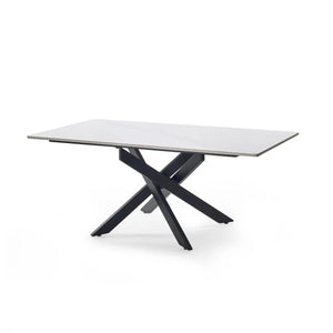 Julian Bowen Bradley Rectangular White Marble Effect Ceramic Top Coffee Table with Black Powder-Coated Steel Spider Legs – Modern Living Room Centre Table (110 x 60 x 45 cm)
