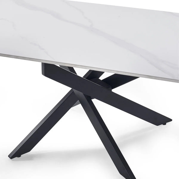 Julian Bowen Bradley Rectangular White Marble Effect Ceramic Top Coffee Table with Black Powder-Coated Steel Spider Legs – Modern Living Room Centre Table (110 x 60 x 45 cm)