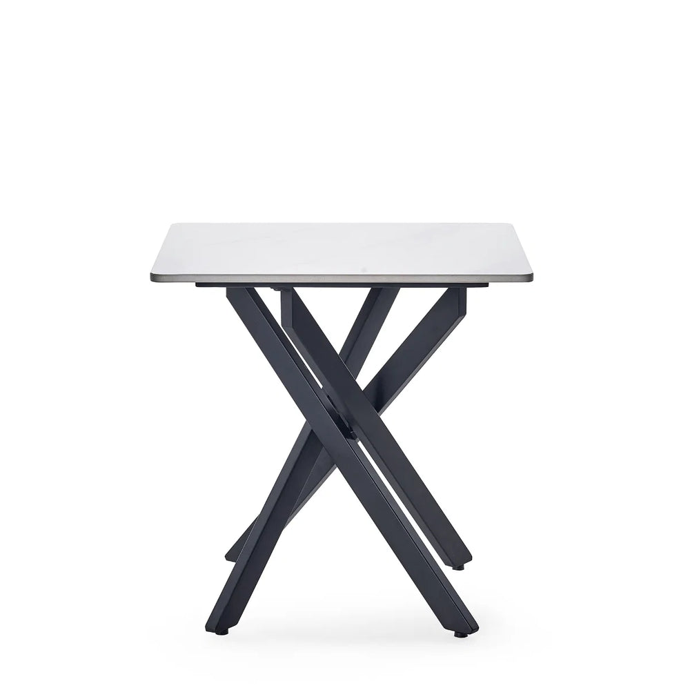 Julian Bowen Bradley White Marble Effect Ceramic Lamp Table with Black Steel Spider Legs – Modern Round Side Table for Living Room, Bedroom & Lounge