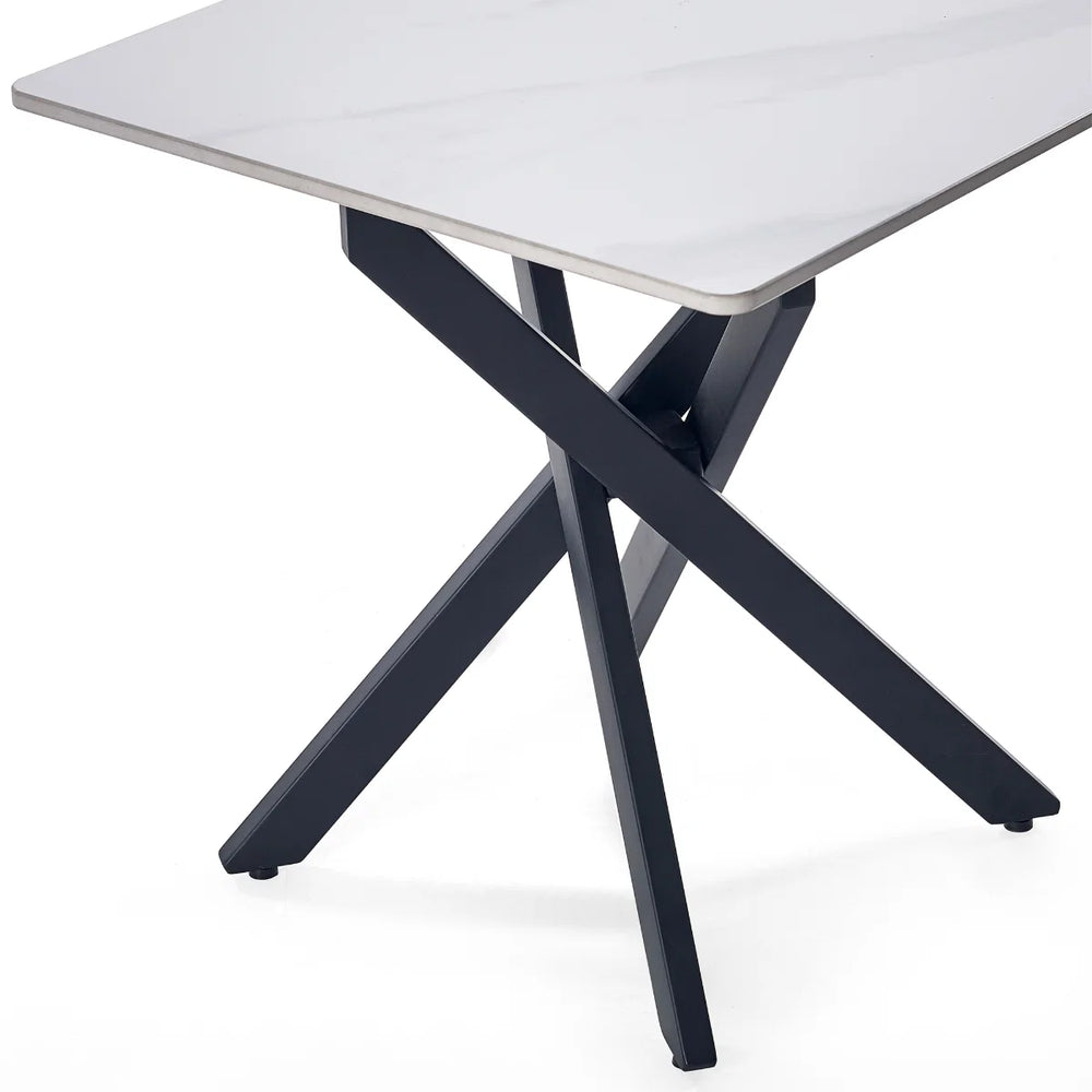 Julian Bowen Bradley White Marble Effect Ceramic Lamp Table with Black Steel Spider Legs – Modern Round Side Table for Living Room, Bedroom & Lounge