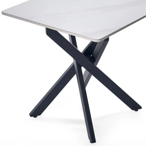 Julian Bowen Bradley White Marble Effect Ceramic Lamp Table with Black Steel Spider Legs – Modern Round Side Table for Living Room, Bedroom & Lounge