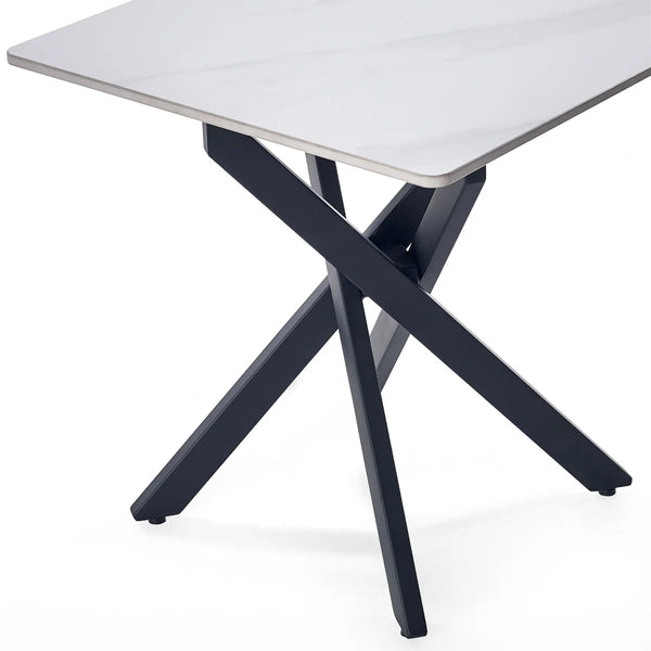 Julian Bowen Bradley White Marble Effect Ceramic Lamp Table with Black Steel Spider Legs – Modern Round Side Table for Living Room, Bedroom & Lounge