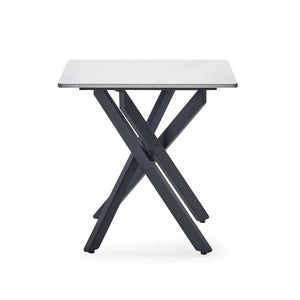 Julian Bowen Bradley White Marble Effect Ceramic Lamp Table with Black Steel Spider Legs – Modern Round Side Table for Living Room, Bedroom & Lounge