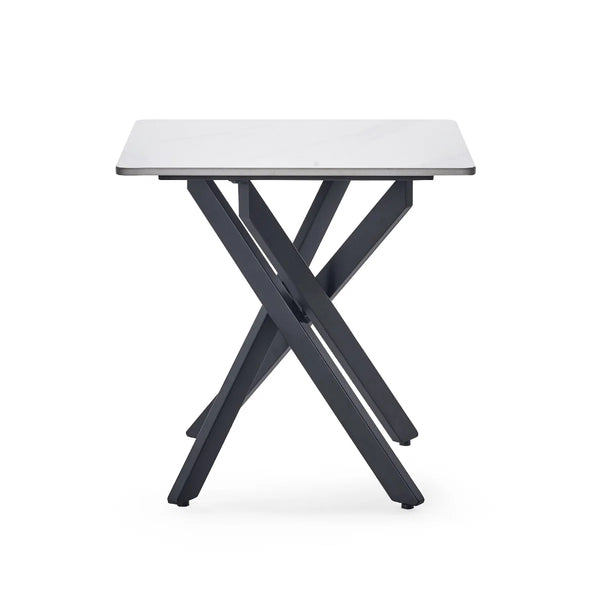 Julian Bowen Bradley White Marble Effect Ceramic Lamp Table with Black Steel Spider Legs – Modern Round Side Table for Living Room, Bedroom & Lounge