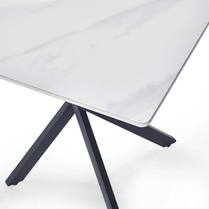 Julian Bowen Bradley White Marble Effect Ceramic Lamp Table with Black Steel Spider Legs – Modern Round Side Table for Living Room, Bedroom & Lounge