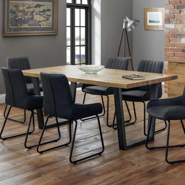 Julian Bowen Brooklyn Solid Oak Dining Table with Industrial Metal Trapeze Legs for 6 Seater Dining Room