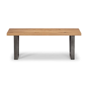 Julian Bowen Brooklyn Solid Oak 2 Seater Dining Bench with Industrial Metal Trapeze Legs – Rustic Wooden Kitchen & Dining Bench