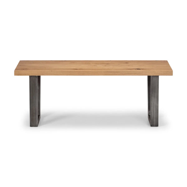 Julian Bowen Brooklyn Solid Oak 2 Seater Dining Bench with Industrial Metal Trapeze Legs – Rustic Wooden Kitchen & Dining Bench