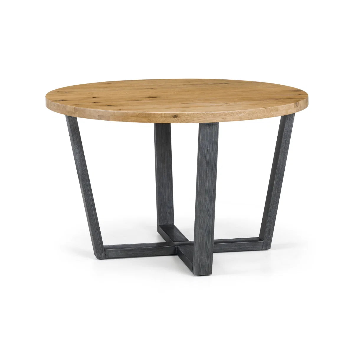 Bowen Brooklyn Round Dining Table – Rustic Oak Finish Industrial Metal Legs