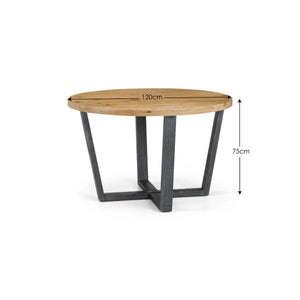 Julian Bowen Brooklyn Round Dining Table – Rustic Oak Finish with Industrial Black Metal Legs