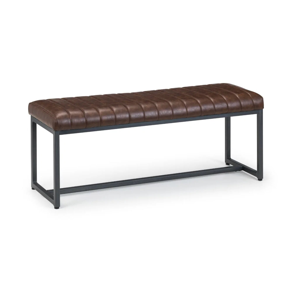 Julian Bowen Brooklyn Industrial Faux Leather 2 Seater Upholstered Dining Bench – Vintage Brown & Gunmetal Frame