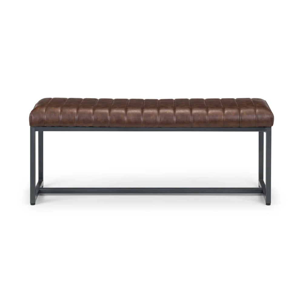 Julian Bowen Brooklyn Industrial Faux Leather 2 Seater Upholstered Dining Bench – Vintage Brown & Gunmetal Frame