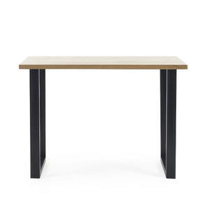 Julian Bowen Brooklyn Solid Oak Industrial Bar Table with Metal Trapeze Legs – Rustic Wooden Breakfast & Pub Table