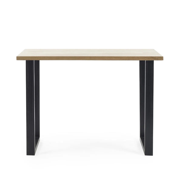 Julian Bowen Brooklyn Solid Oak Industrial Bar Table with Metal Trapeze Legs – Rustic Wooden Breakfast & Pub Table