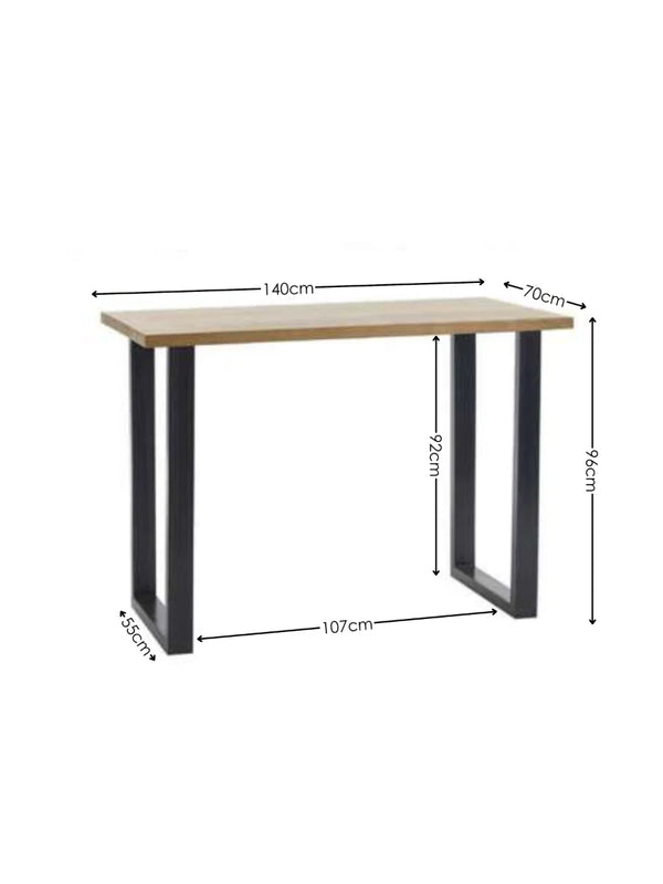 Julian Bowen Brooklyn Solid Oak Industrial Bar Table with Metal Trapeze Legs – Rustic Wooden Breakfast & Pub Table