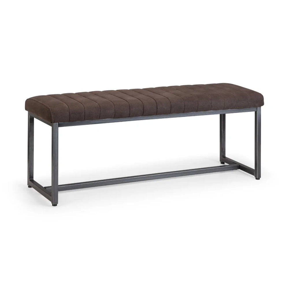 Julian Bowen Brooklyn 2 Seater Upholstered Dining Bench – Charcoal Grey Suede Effect Seat with Industrial Gunmetal Metal Frame for Dining Room, Kitchen & Hallway