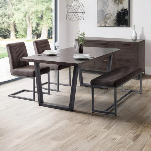 Julian Bowen Brooklyn 2 Seater Upholstered Dining Bench – Charcoal Grey Suede Effect Seat with Industrial Gunmetal Metal Frame for Dining Room, Kitchen & Hallway