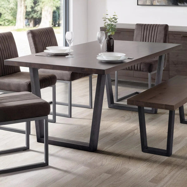 Julian Bowen Brooklyn Solid Oak Industrial Dining Table with Trapeze Metal Legs for 6 – Rustic Dark Oak Finish, 180cm