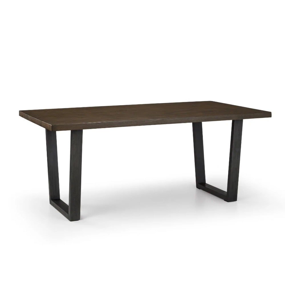 Julian Bowen Brooklyn Solid Oak Industrial Dining Table with Trapeze Metal Legs for 6 – Rustic Dark Oak Finish, 180cm
