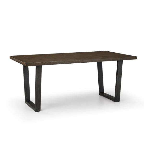 Julian Bowen Brooklyn Solid Oak Industrial Dining Table with Trapeze Metal Legs for 6 – Rustic Dark Oak Finish, 180cm