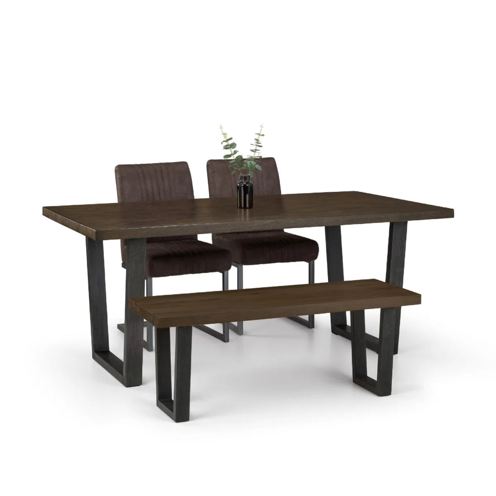 Julian Bowen Brooklyn Solid Oak Industrial Dining Table with Trapeze Metal Legs for 6 – Rustic Dark Oak Finish, 180cm
