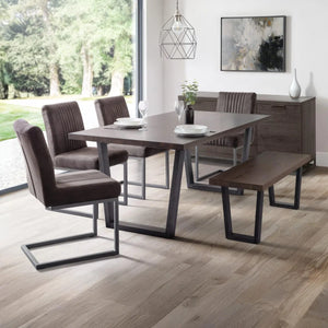 Julian Bowen Brooklyn Solid Oak Industrial Dining Table with Trapeze Metal Legs for 6 – Rustic Dark Oak Finish, 180cm