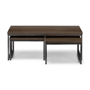 Julian Bowen Brooklyn Solid Oak Nesting Coffee Tables with Industrial Metal Legs – Rustic Dark Oak Space-Saving Living Room Table Set