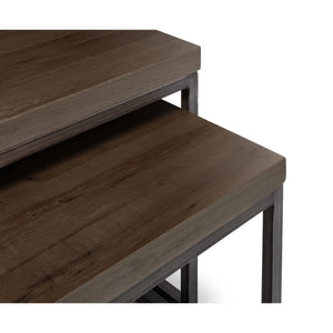 Julian Bowen Brooklyn Solid Oak Nesting Coffee Tables with Industrial Metal Legs – Rustic Dark Oak Space-Saving Living Room Table Set