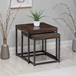 Julian Bowen Brooklyn Solid Oak Nesting Lamp Tables with Industrial Metal Legs – Rustic Dark Oak Side Table Set