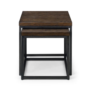 Julian Bowen Brooklyn Solid Oak Nesting Lamp Tables with Industrial Metal Legs – Rustic Dark Oak Side Table Set